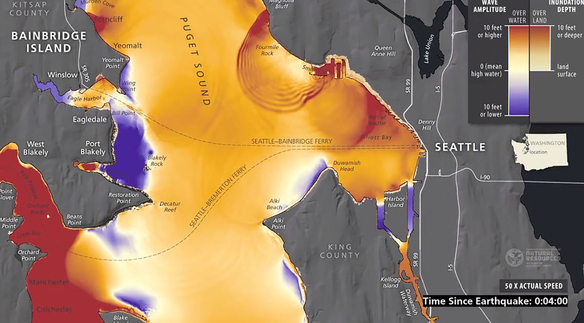 Simulation shows tsunami waves as high as 42 feet could hit Seattle in