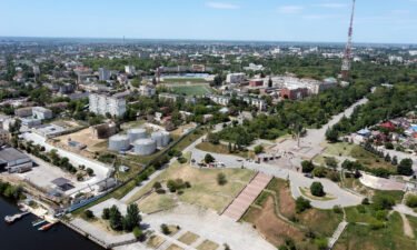 An aerial view shows the city of Kherson on May 20