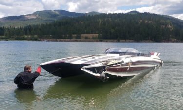 The boat is taken from the Pend Oreille River after it capsized.