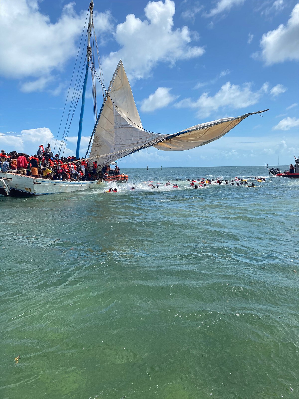 <i>Courtesy US Coast Guard</i><br/>A sailboat full of Haitian migrants grounded near the Florida Keys Saturday