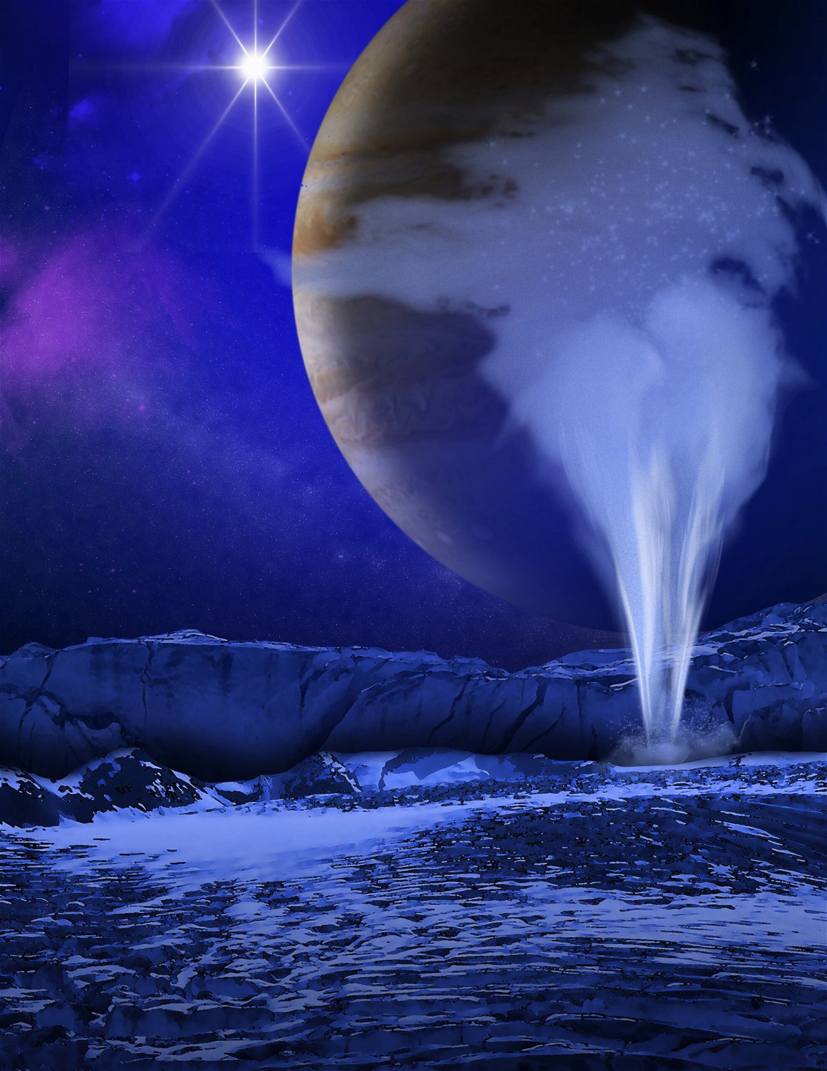 <i>NASA</i><br/>Previous missions have spied plumes of water vapor erupting through the ice shell