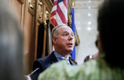 Wisconsin Assembly Speaker Robin Vos speaks to the media at the state Capitol in Madison