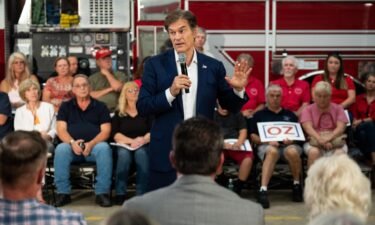 Republican Senate candidate Mehmet Oz holds a rally at a fire station in Tunkhannock