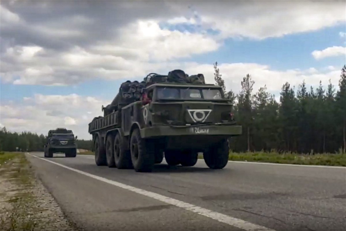 <i>Russian Defense Ministry Press Service via AP</i><br/>Russian military vehicles drive to the Kharkiv direction