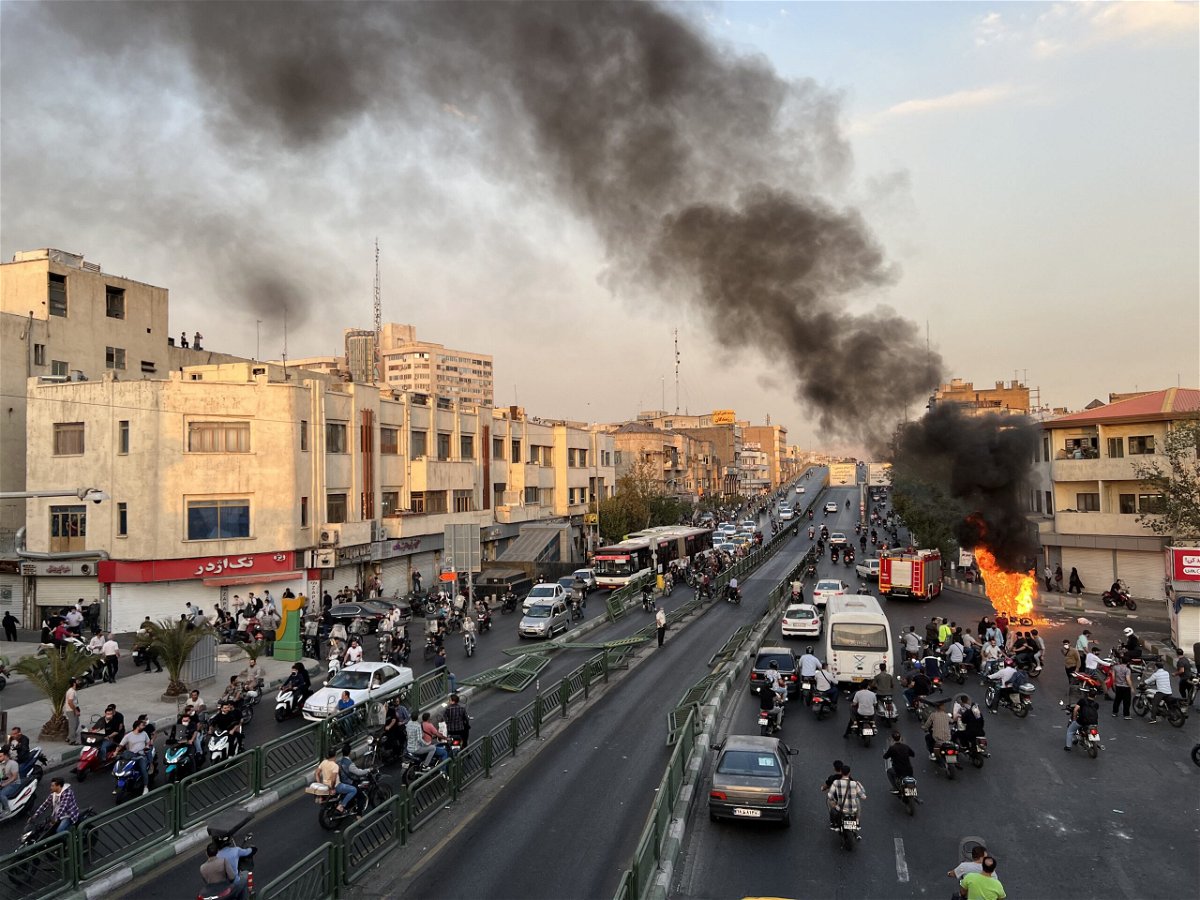 <i>AFP/Getty Images</i><br/>A motorcycle on fire in the Iranian capital Tehran