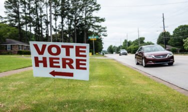 A "Vote Here" sign located outside a polling station in Huntsville