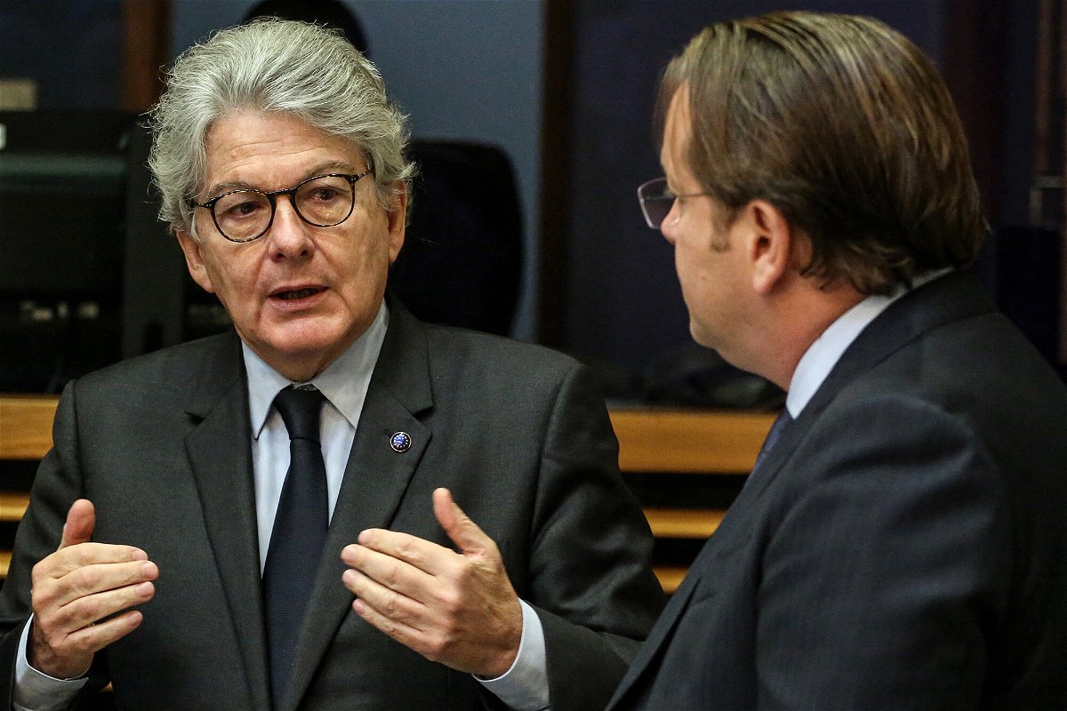 <i>Valeria Mongelli/AFP/Getty Images</i><br/>European commissioner for internal market Thierry Breton (L) is seen here in Brussels