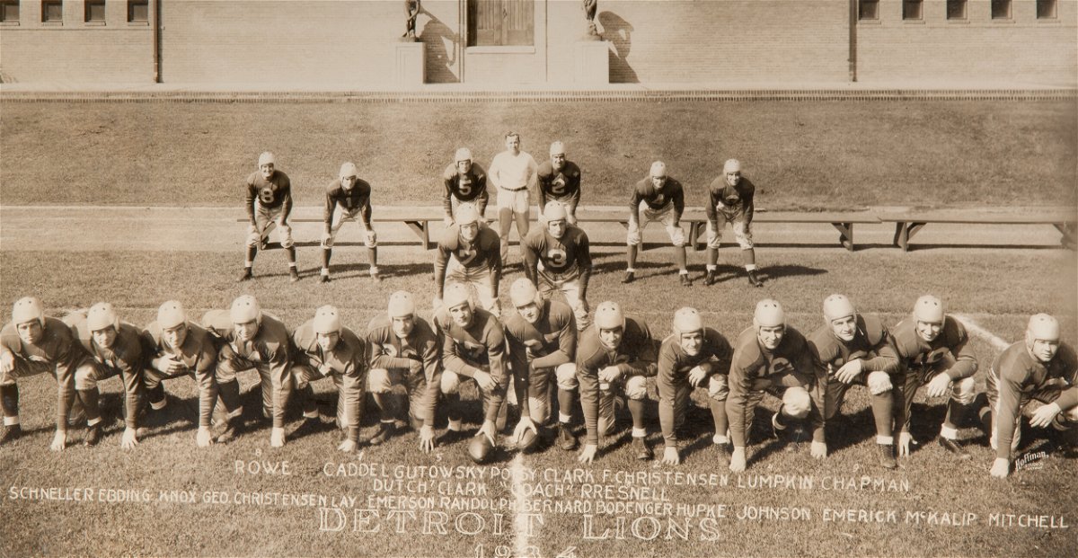 <i>Sports Studio Photos/Getty Images</i><br/>A Detroit Lions football team photo from circa 1934. That year