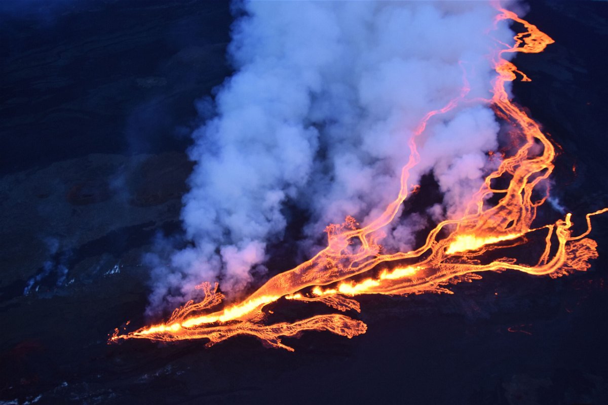 <i>Civil Air Patrol/USGS</i><br/>Lava from Mauna Loa is less than 4 miles from a key highway.