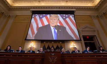 Former President Donald Trump is displayed on a screen during a meeting of the Select Committee to Investigate the January 6th Attack on the U.S. Capitol on December 19