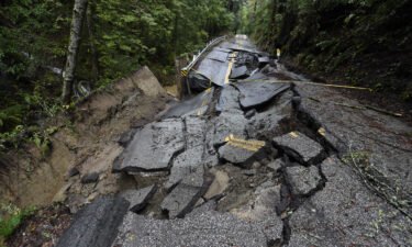 A view of damage on the road after heavy rain in the Santa Cruz Mountains above Silicon Valley in California Monday.