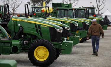 John Deere gives farmers a long-sought ability to repair their own tractors. Deere tractors are here displayed during the World Agriculture Expo in Tulare