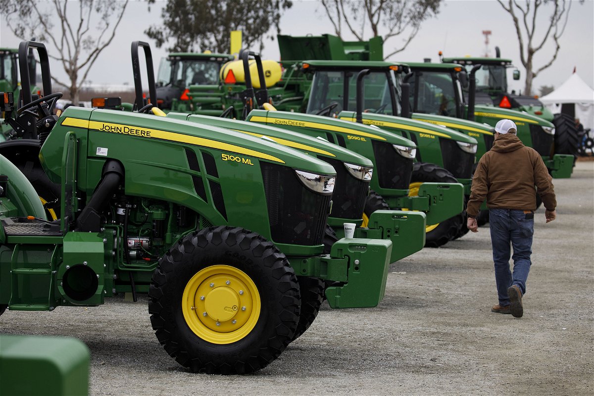<i>Patrick T. Fallon/Bloomberg/Getty Images</i><br/>John Deere gives farmers a long-sought ability to repair their own tractors. Deere tractors are here displayed during the World Agriculture Expo in Tulare