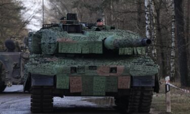 A Leopard 2 tank is seen at the Bundeswehr Army training grounds in February 2022