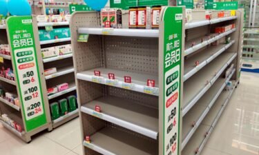 Empty cough medicine shelves in China's central Hubei province on December 20