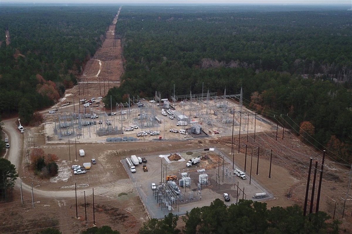 <i>Drone Base/Reuters</i><br/>Duke Energy workers were called in December 2022 to repair a crippled electrical substation in North Carolina that the FBI said was damaged by gunfire.