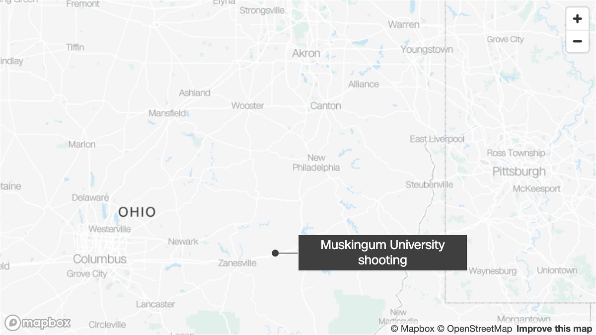 <i>Mapbox</i><br/>Suspect in custody after Olivet College baseball team member shot on Muskingum University's campus.