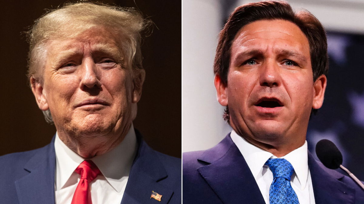 Former President Donald Trump (left) and Florida Gov. Ron DeSantis are pictured here in a split image.
