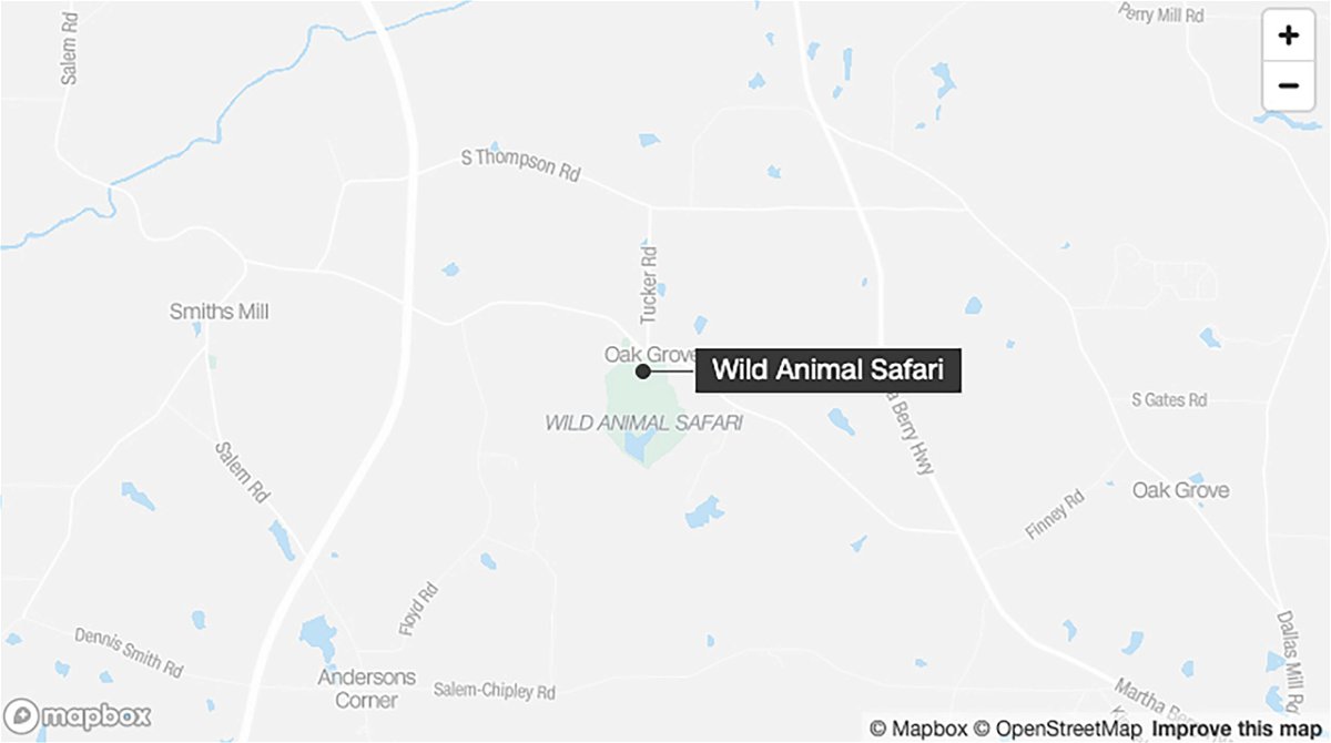 <i>Mapbox</i><br/>Two tigers have been recaptured after escaping a Georgia safari park during a tornado warning Sunday morning