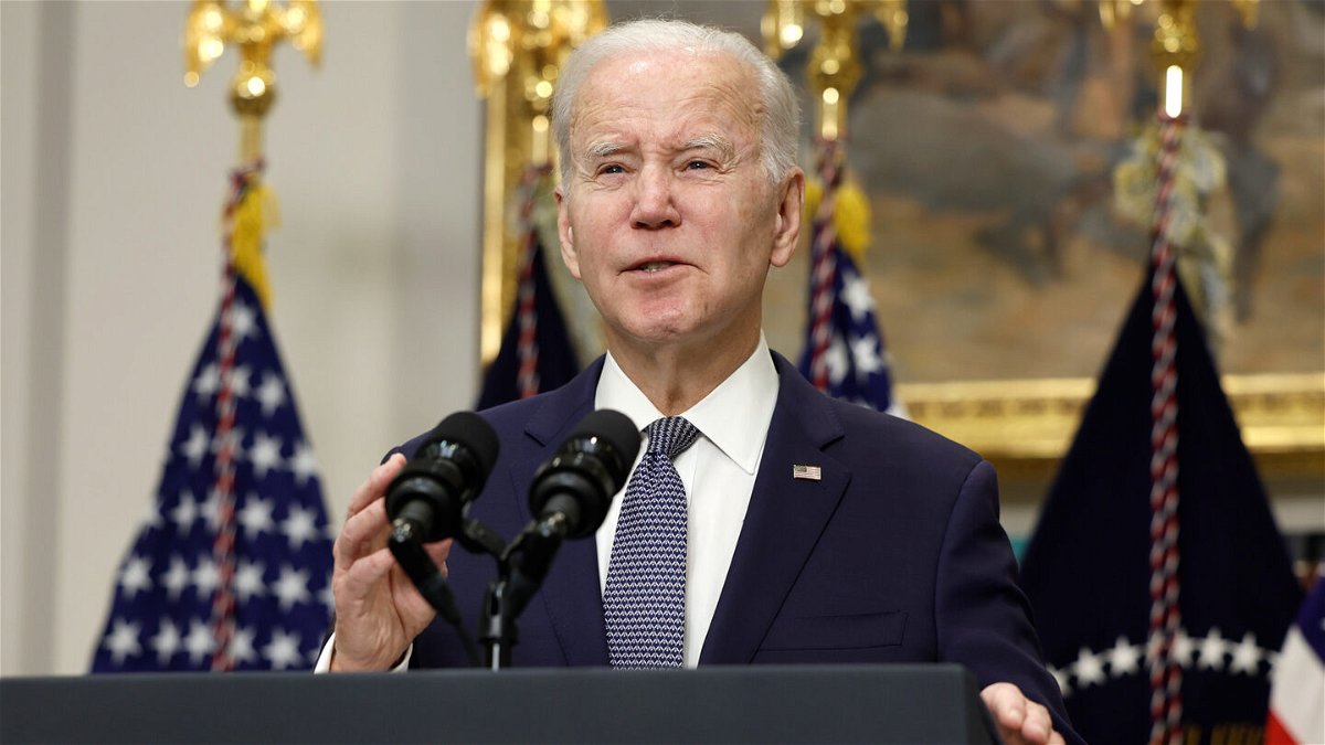 <i>Anna Moneymaker/Getty Images</i><br/>President Joe Biden speaks about the banking system in the Roosevelt Room of the White House on March 13