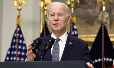 President Joe Biden speaks about the banking system in the Roosevelt Room of the White House on March 13