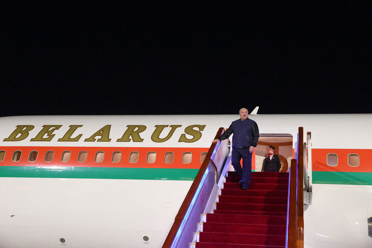 Belarus President Alexander Lukashenko arrives in Beijing on February 28.
