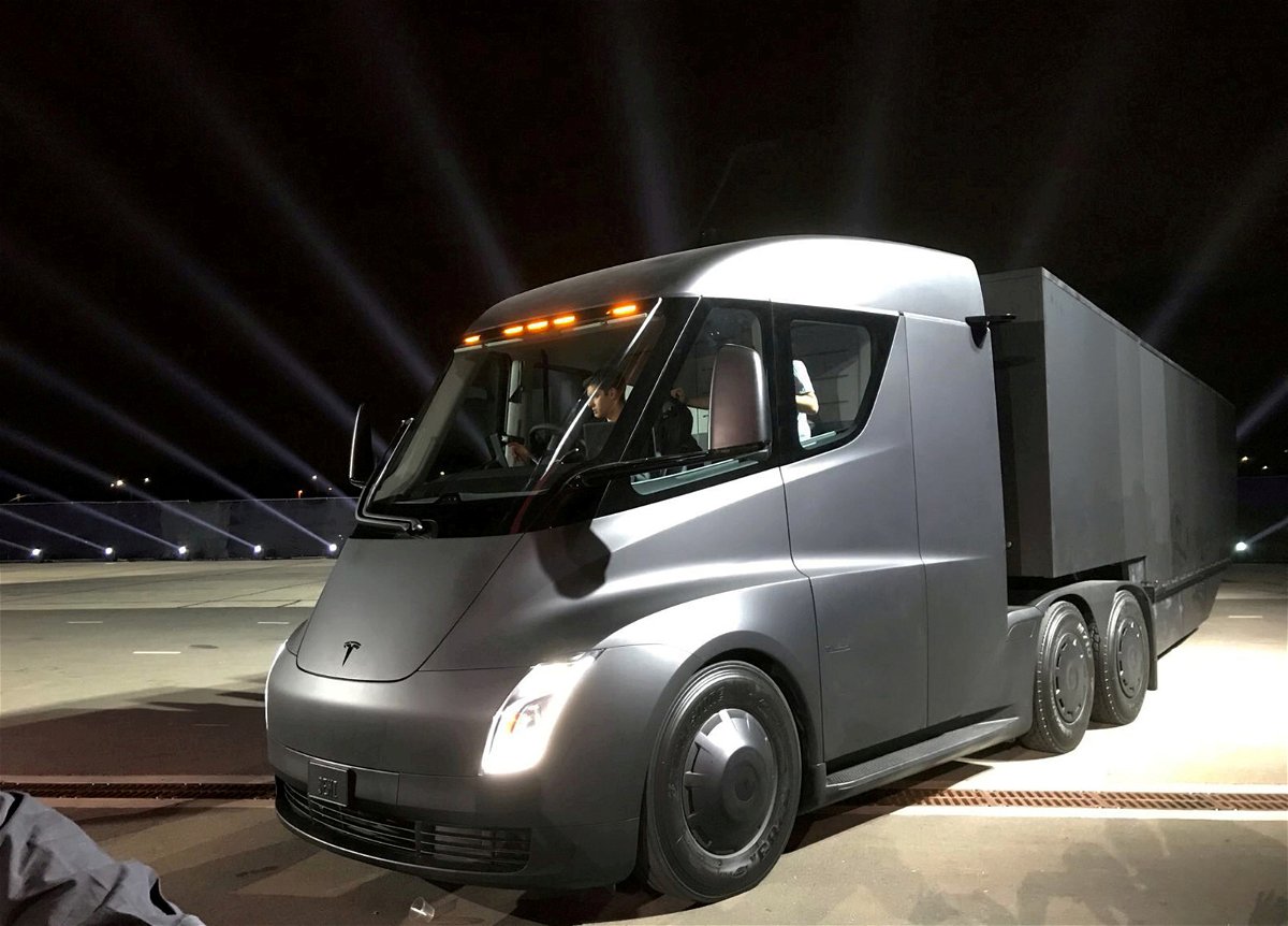 <i>Alexandria Sage/Reuters</i><br/>A Tesla Semi prototype is seen here during its 2017 unveiling.