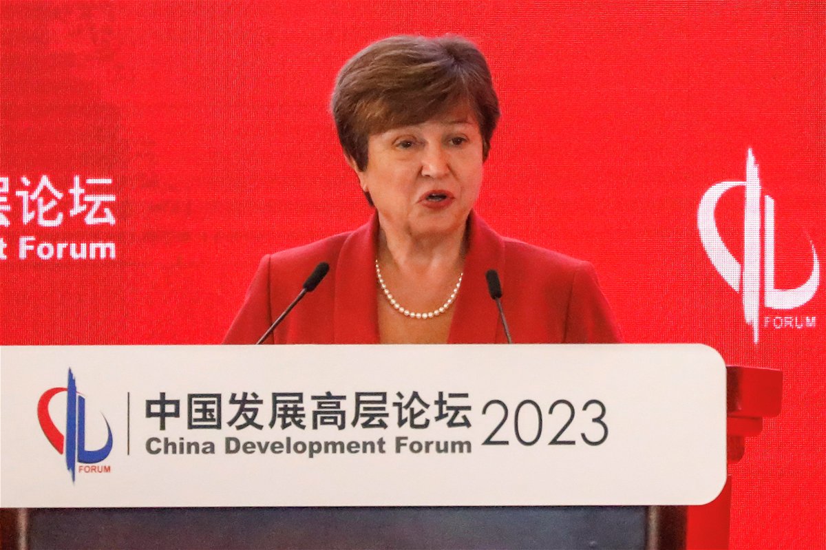 <i>Jing Xu/Reuters</i><br/>International Monetary Fund (IMF) Managing Director Kristalina Georgieva speaks at the China Development Forum 2023