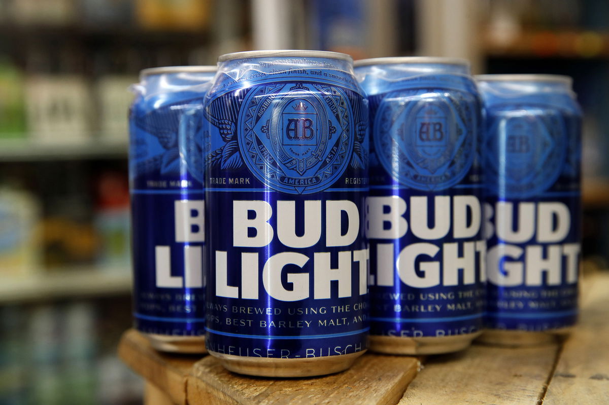 Cans of Bud Light beer are seen in Washington, Thursday Jan. 10, 2019. Anheuser-Busch has placed two executives who managed Bud Light's sponsorship of two Instagram posts from a transgender woman on leave, according to several media reports.
