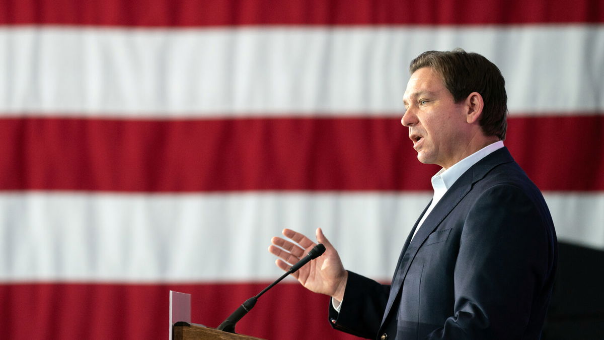 Florida Gov. Ron DeSantis, here on April 19, will deliver remarks in Jerusalem on Thursday.
