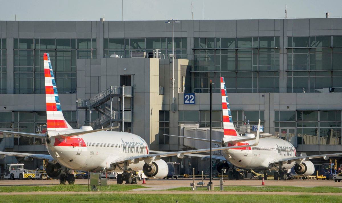 American Airlines planes are seen on the tarmac at Austin-Bergstrom International Airport on September 7, 2022.