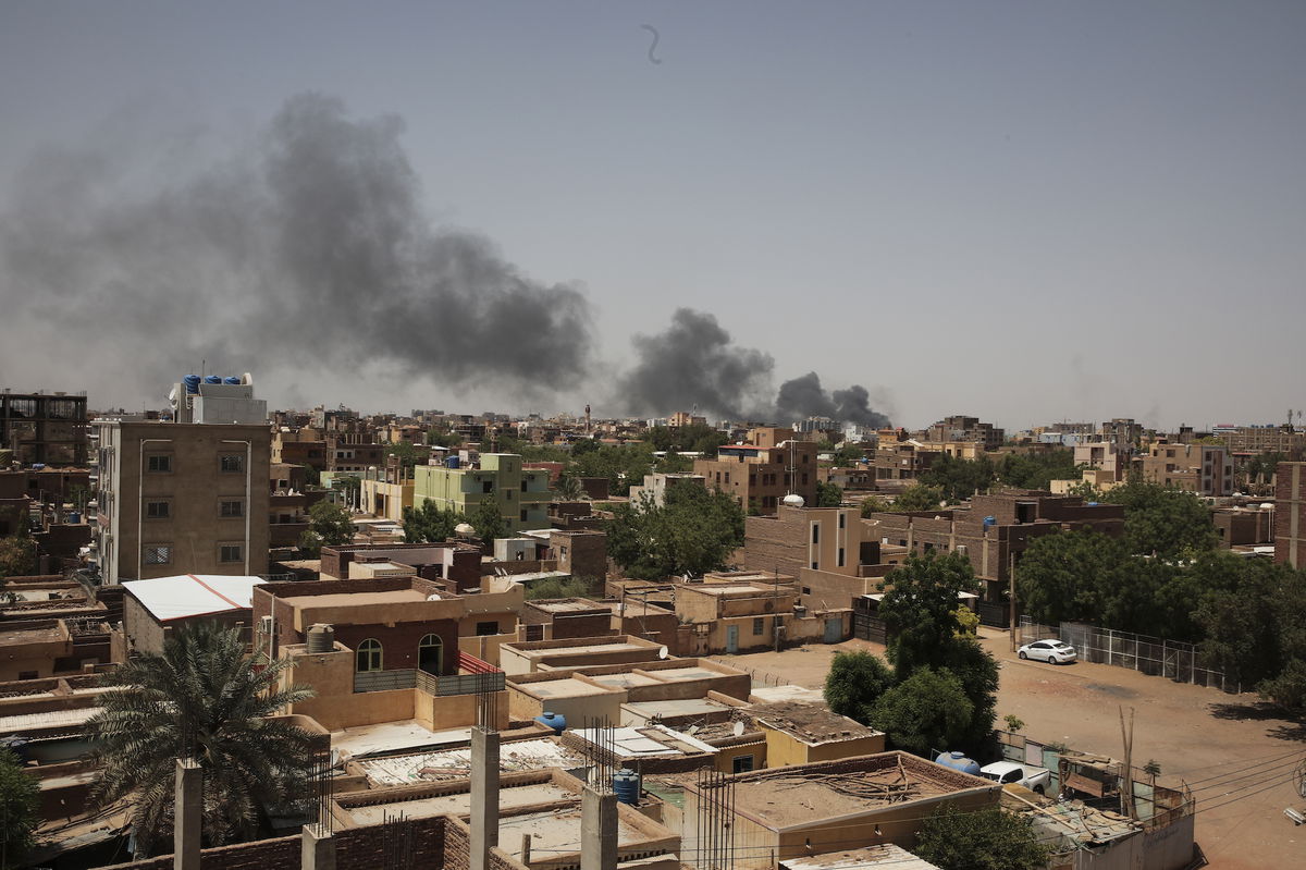 Smoke rises over Khartoum on Saturday. The fighting in Sudan's capital between the Sudanese army and Rapid Support Forces resumed after an internationally brokered cease-fire failed.
