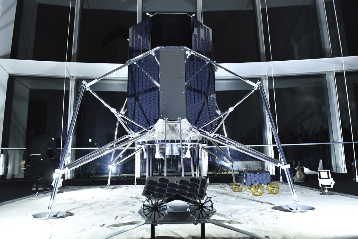 A model of the HAKUTO-R moon lander and rover on display in Tokyo.
