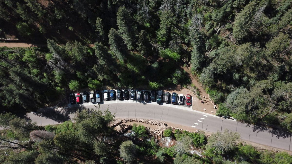 Aerial view of the new parking lot at the Mt. Cutler Trailhead