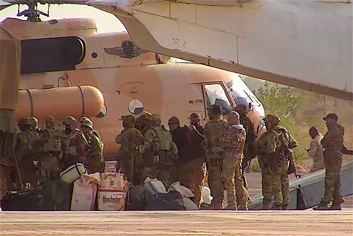 <i>French Army/AP</i><br/>Russian mercenaries boarding a helicopter in northern Mali.