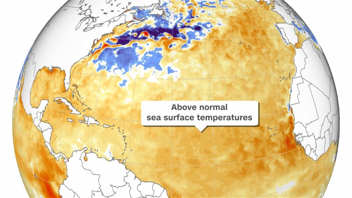 <i>CNN Weather</i><br/>A vast majority of the Atlantic Ocean is experiencing warmer than normal temperatures at the end of May 2023.
