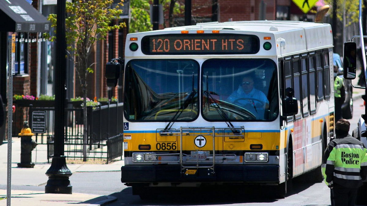 <i>Lane Turner/The Boston Globe/Getty Images/FILE</i><br/>The QR codes can be found this week on sidewalks at 20 bus stops and on bus paths owned by the Massachusetts Bay Transportation Authority throughout the city.