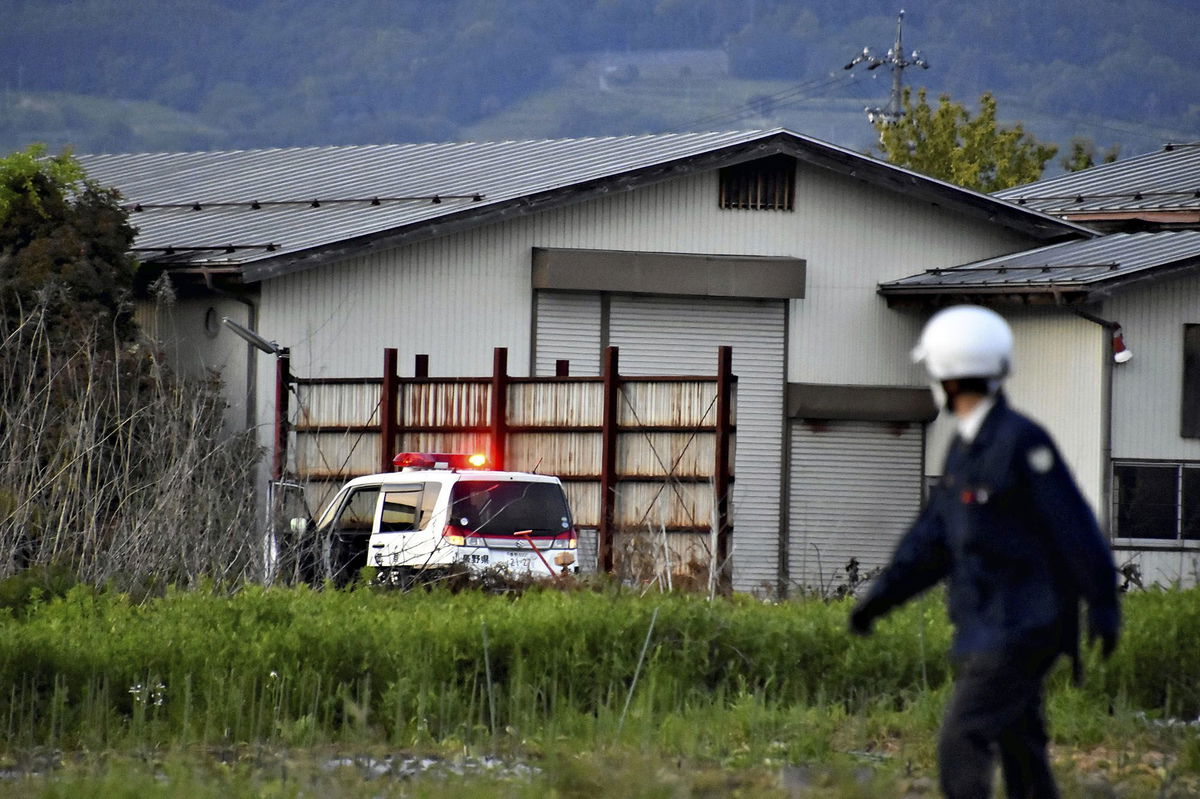 A photo shows a house where a suspect barricaded himself in with a hunting gun in Nakano City on May 25.
