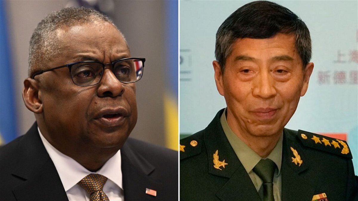 <i>Getty Images/AP</i><br/>Defense Secretary Lloyd Austin (left) and China's Minister of National Defense Li Shangfu will not meet in Singapore.