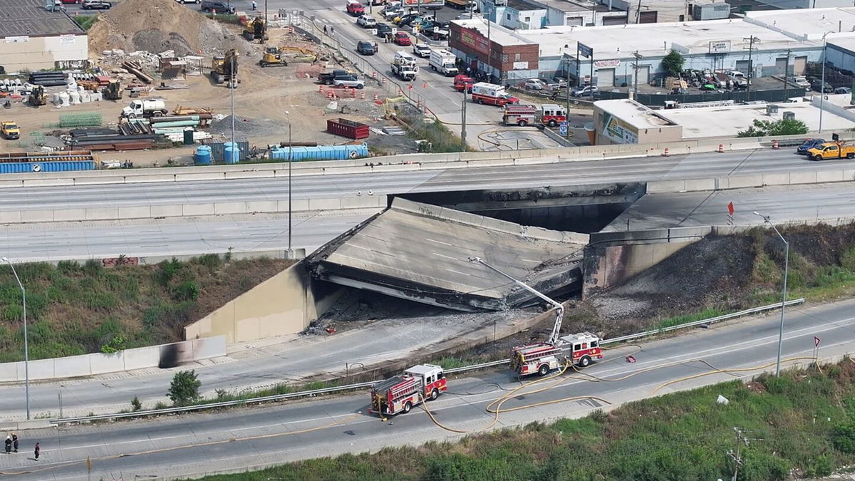 <i>Billy Kyle/Reuters</i><br/>A view of the aftermath of the collapse of a part of I-95 highway after a fuel tanker exploded beneath it