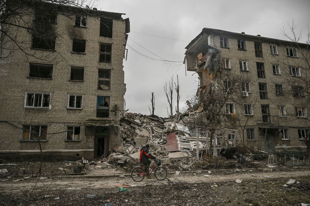 <i>Aris Mssinis/AFP/Getty Images</i><br/>Pictured here is an apartment building destroyed by a Russian strike in the city of Avdiivka