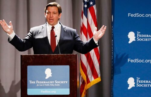 Florida Gov. Ron DeSantis gives remarks during the banquet program at the Federalist Society Sixth Annual Florida Chapters Conference held at Disney's Yacht and Beach Club Resorts in Lake Buena Vista
