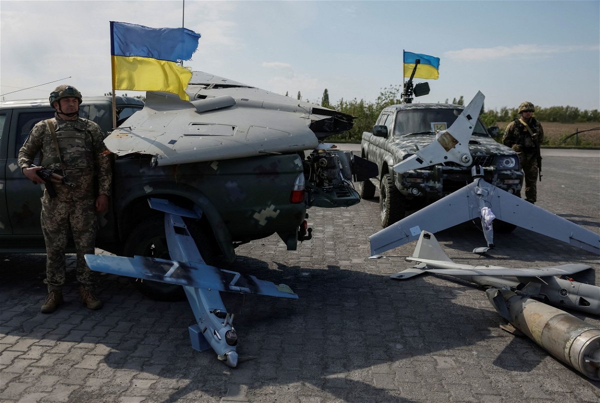<i>Gleb Garanich/Reuters</i><br/>Destroyed Russian drones are pictured here near the town of Borispil