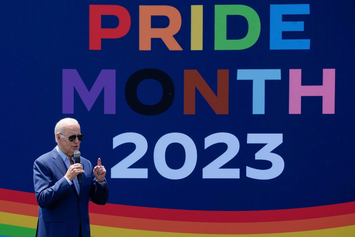 <i>Manuel Balce Ceneta/AP</i><br/>President Joe Biden speaks at a Pride Month celebration on the South Lawn of the White House on June 10.