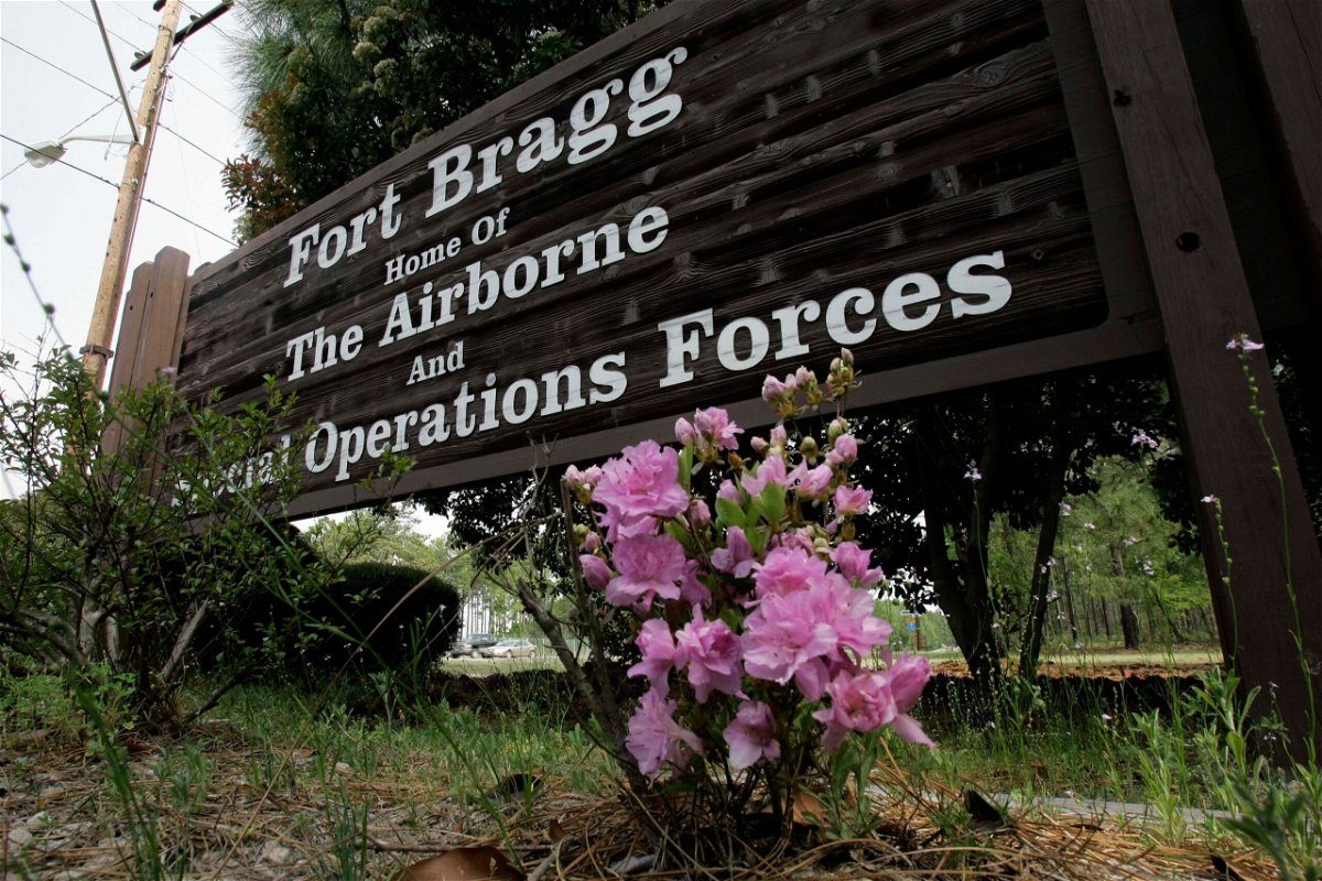 This photo shows an entrance sign to Fort Bragg, North Carolina, on April 24, 2007.

