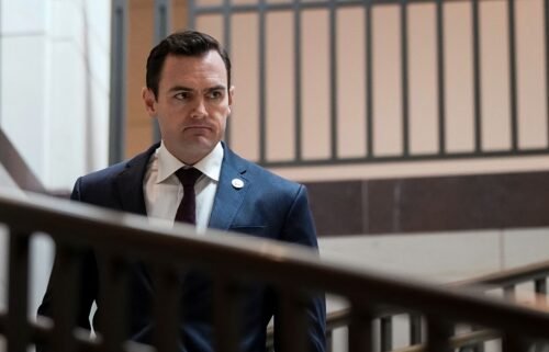 Rep. Mike Gallagher walks to a House Permanent Select Committee on Intelligence meeting on Capitol Hill on February 7.