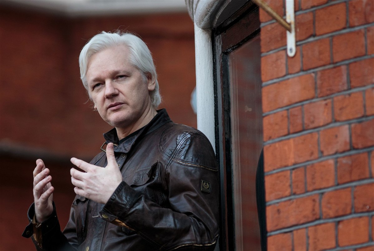 <i>Jack Taylor/Getty Images</i><br/>Julian Assange speaks to the media from the balcony of the Embassy Of Ecuador on May 19