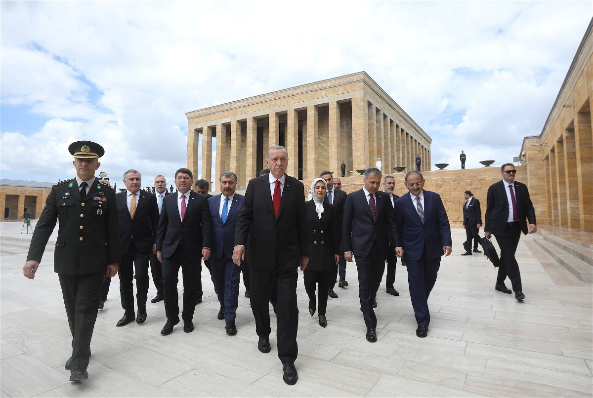 <i>Yavuz Ozden/dia images/Getty Images</i><br/>Turkish President Recep Tayyip Erdogan and his cabinet members are pictured here in Ankara