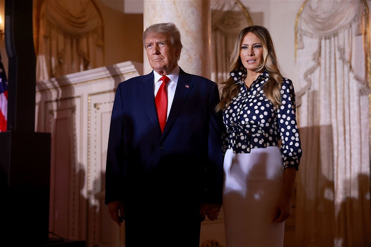 <i>Joe Raedle/Getty Images/FILE</i><br/>Former President Donald Trump and former first lady Melania Trump arrive for an event at Mar-a-Lago on November 15