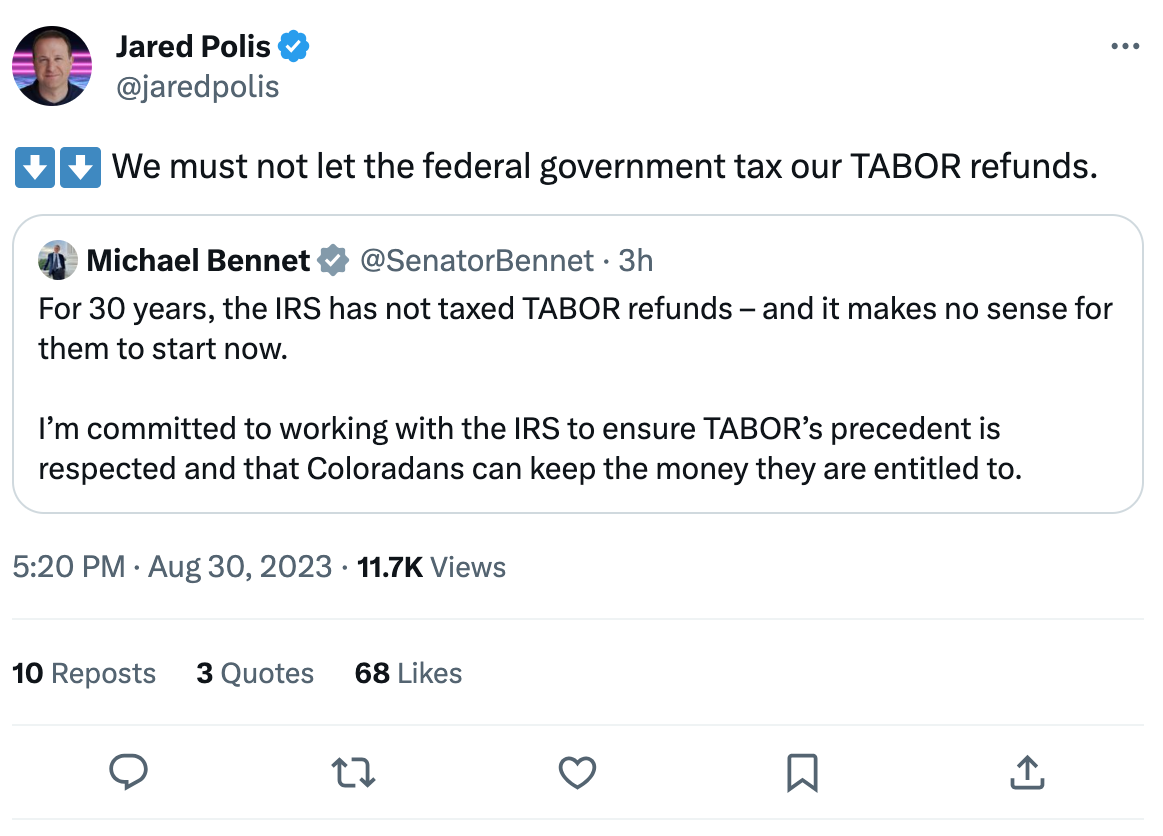 Governor Polis calls the IRS proposal to tax TABOR refunds "absurd" KRDO